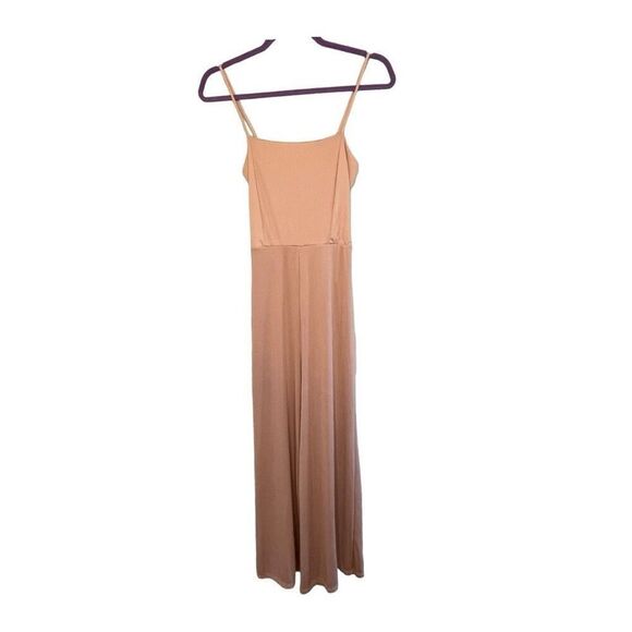 Love Crazy Wide Leg Jumpsuit Tan Ribbed Knit Adjustable Spaghetti Straps S - Picture 1 of 5